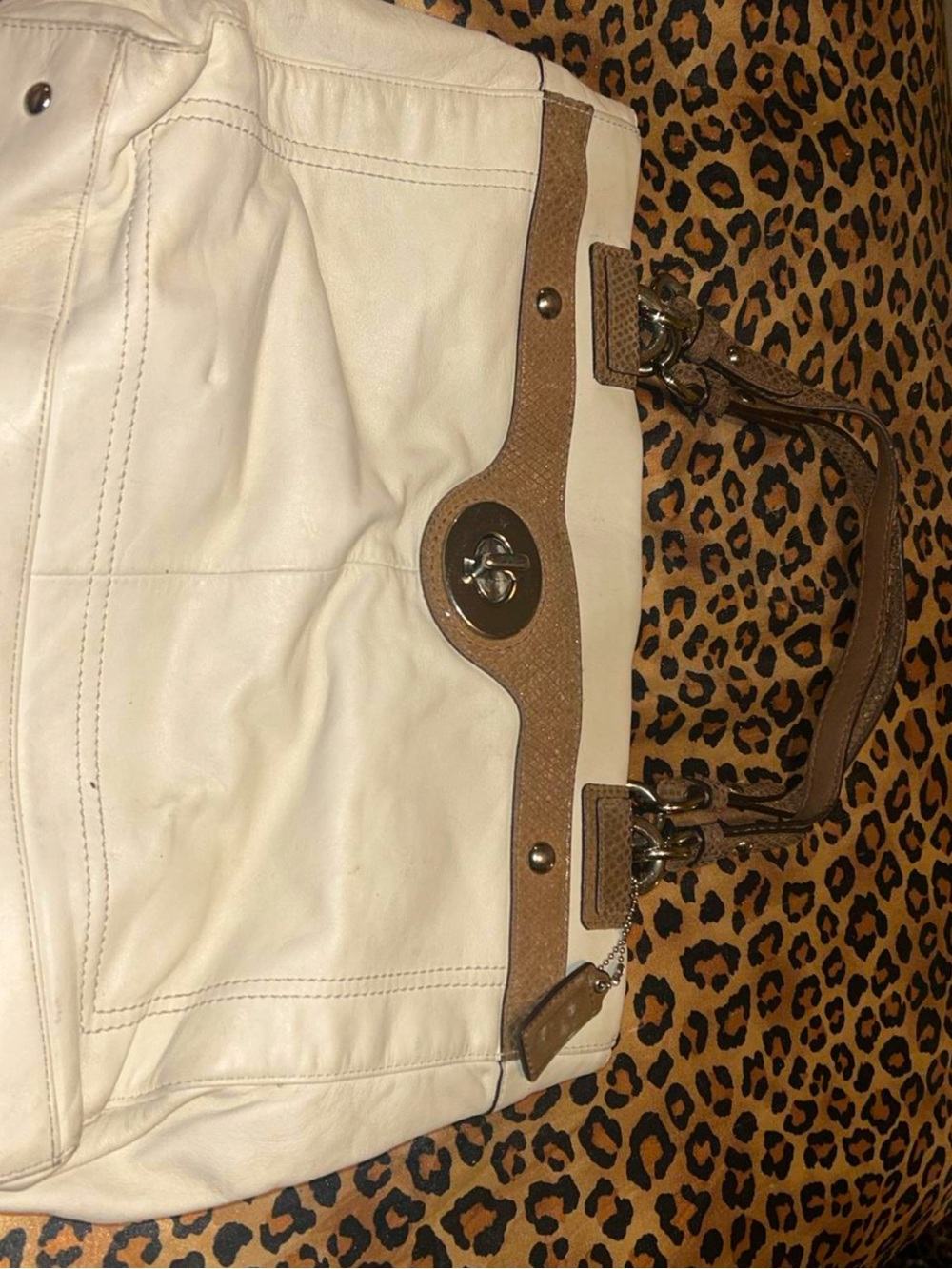 Coach Cream Leather Shoulder Bag with Brown Trim